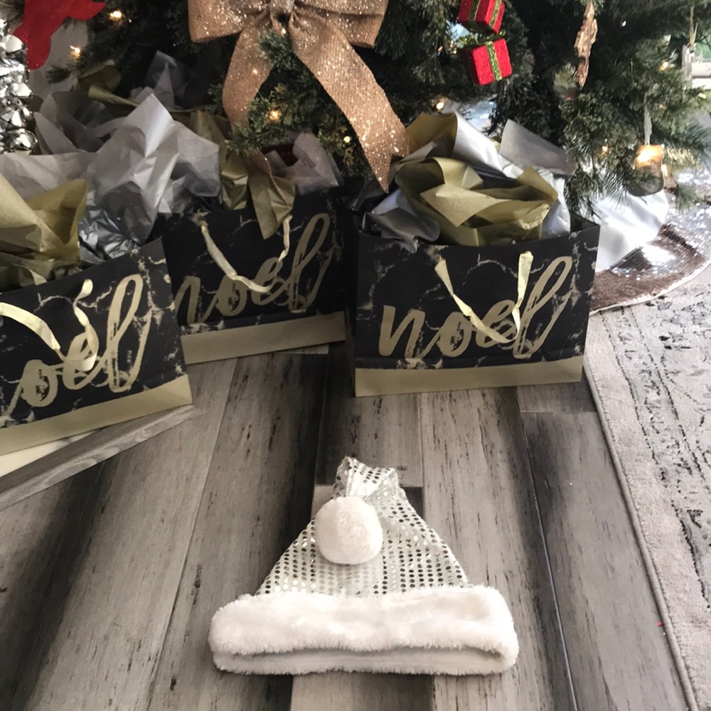 Silver Sequins & White Fur Santa Hat
